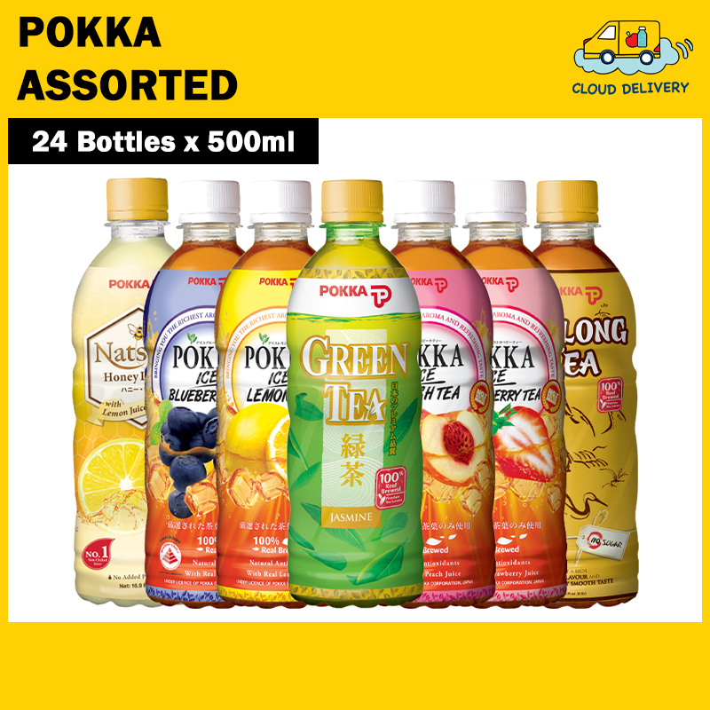 Pokka Tea (24 x 500ml) [Green Tea/Lemon Tea/Peach Tea/Oolong Tea/Blueberry Tea] - Expiry See Product Description