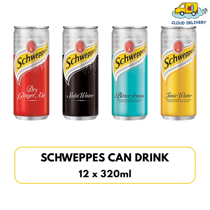 [CARTON SALE] Schweppes Can Drink - Dry Ginger Ale / Soda Water / Bitter Lemon / Tonic Water (12 x 320ml)