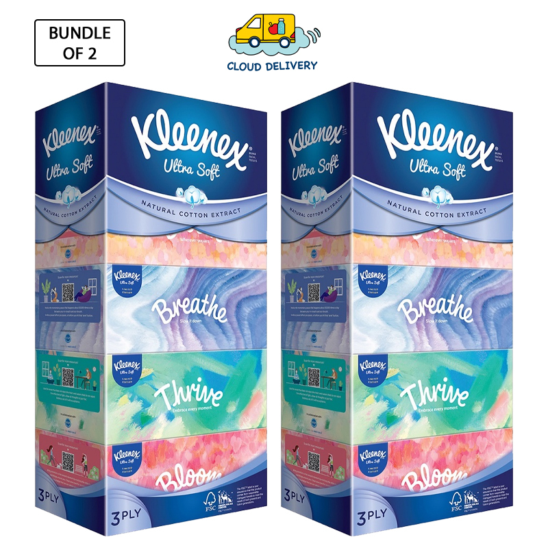 [Bundle of 2] Kleenex Facial Tissue Paper (3-Ply x 100 Sheets)