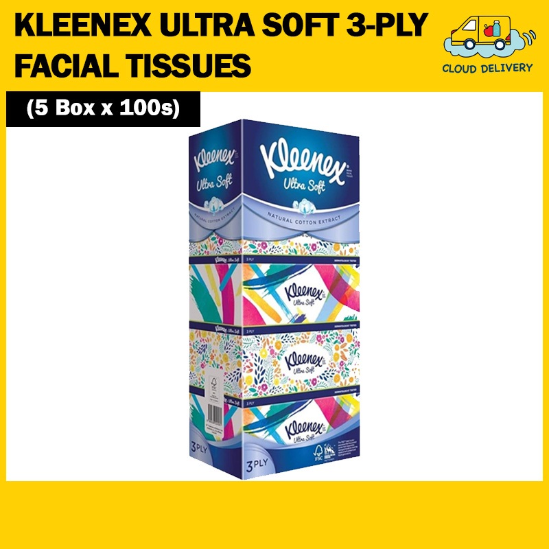 Kleenex Ultra Soft 3-Ply Facial Tissues (5 Box x 100s)
