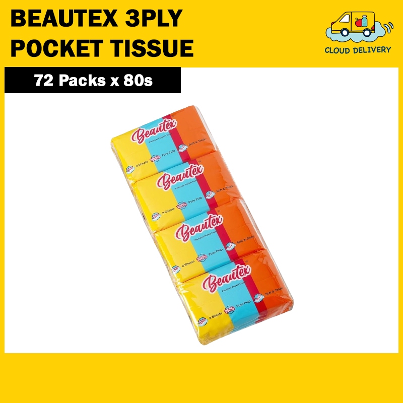 Beautex 3 Ply Pocket Tissue - 72 Packs x 8s