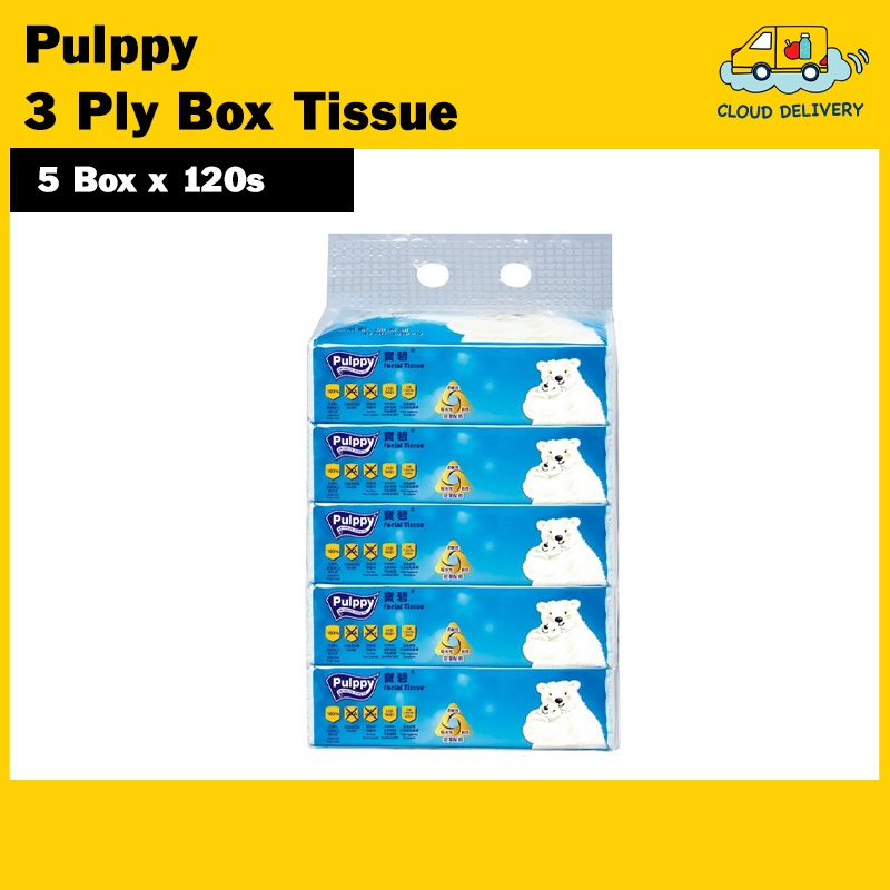 Pulppy 3 Ply Facial Tissue (5 Box x 120s)