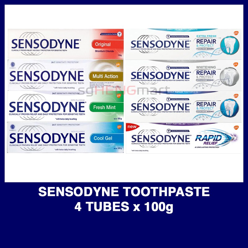 [BUNDLE OF 4] Sensodyne Sensitive Toothpaste 100g (Repair & Protect / Original / Cool Gel / Fresh Mint / Multi Action)