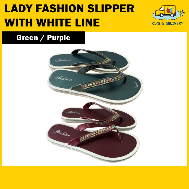 Lady Fashion Slipper with White line