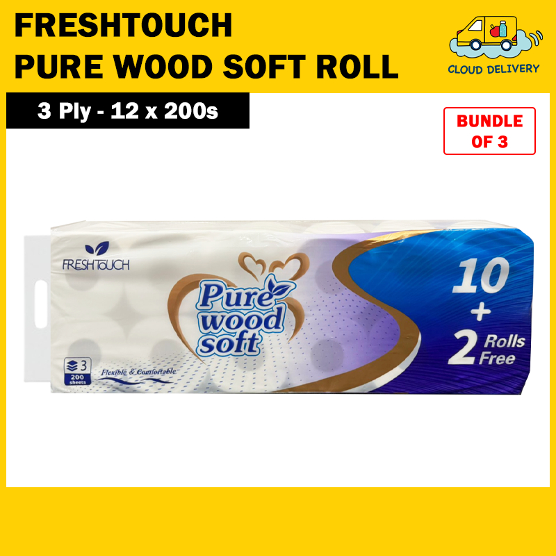 [Bundle of 3] FreshTouch Pure Wood Soft Toilet Paper / Tissue (3 Ply - 12 x 200s)